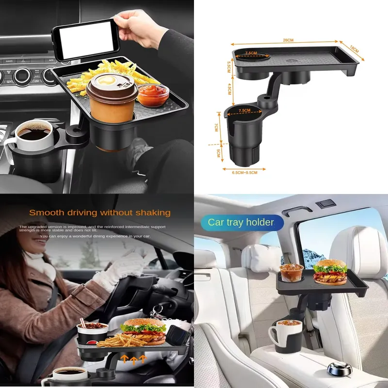Food With Snacks - 車用カップホルダーエキスパンダー多機能ドリンクホルダー、フードテーブル付き、360度調整可能なベーストレイ（スナック用）