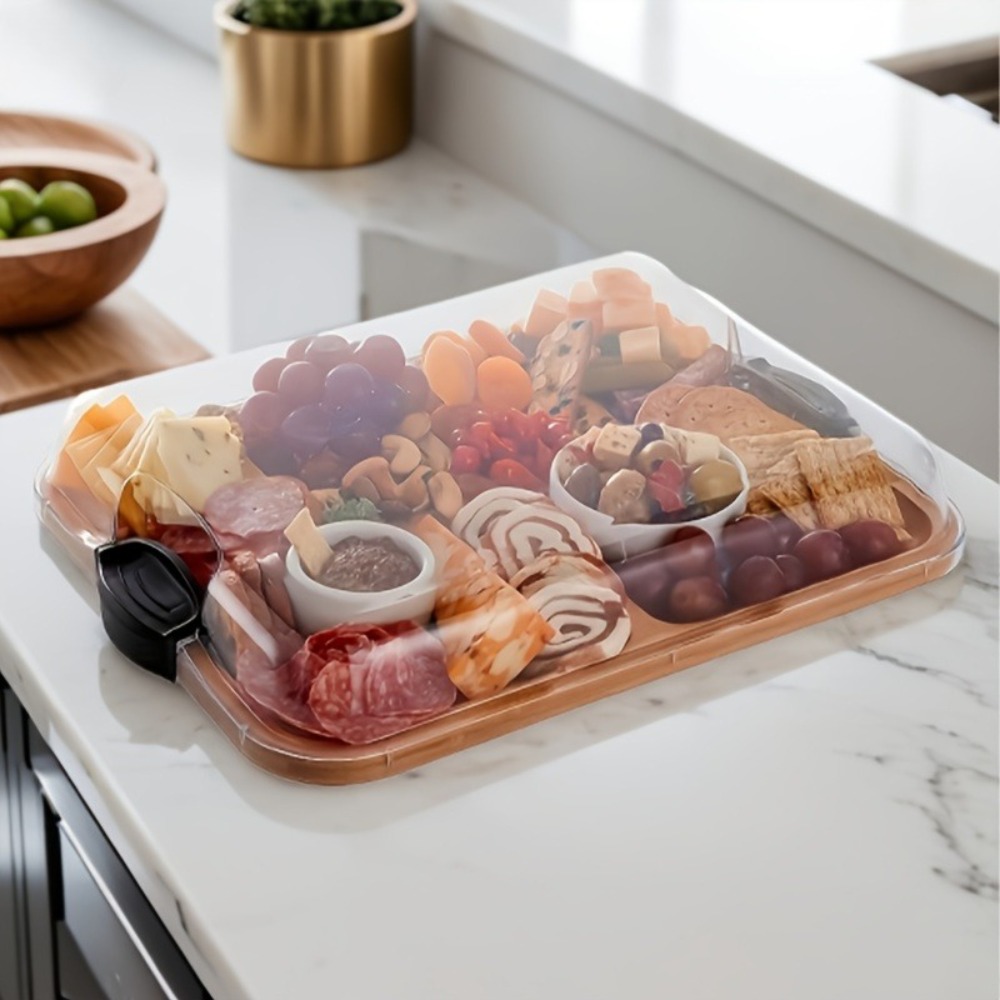 Food Snacks In Japan - 木製仕切り付きスナックトレイ正方形家庭用フードプラッターキッチンまな板大容量スナックフルーツ用サービングトレイ