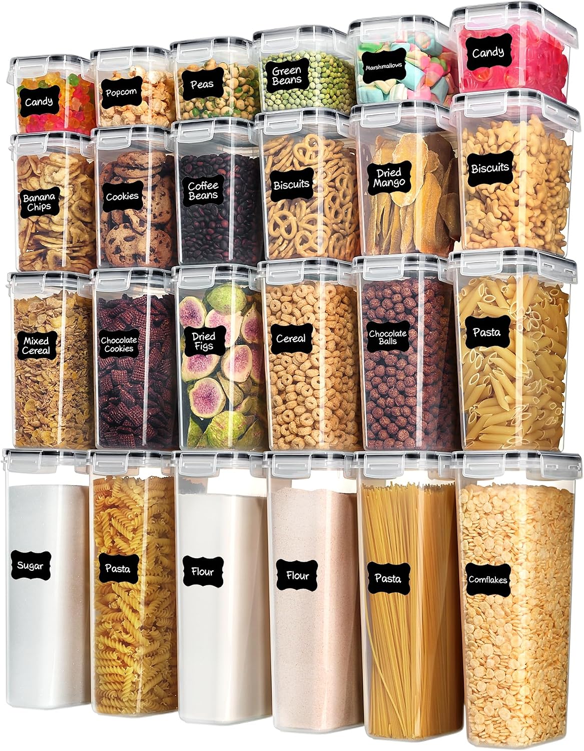 Vtopmart 密閉食品保存容器（蓋付き）、24個入り、ブ - Snacks Food Labels のレビューと価格