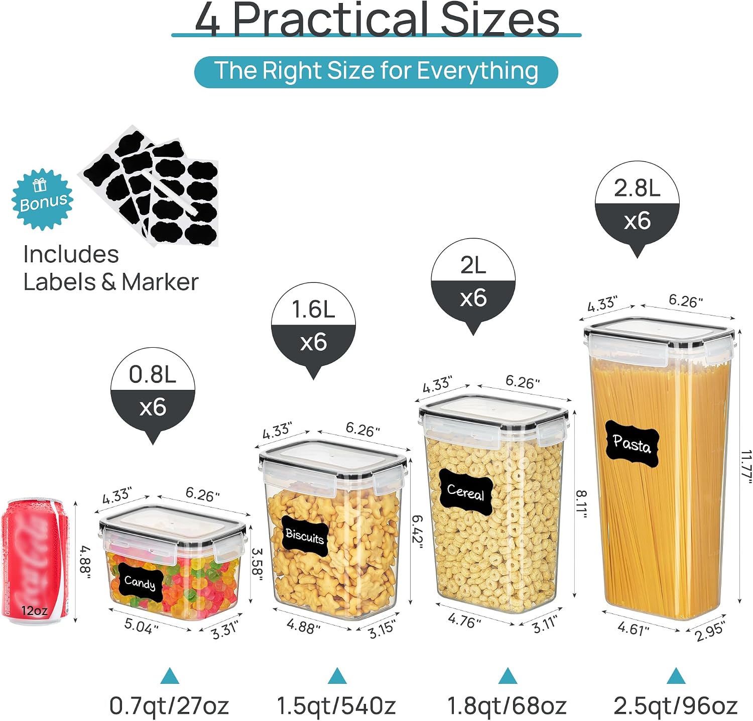 Vtopmart 密閉食品保存容器（蓋付き）、24個入り、ブ - Snacks Food Labels のレビューと価格