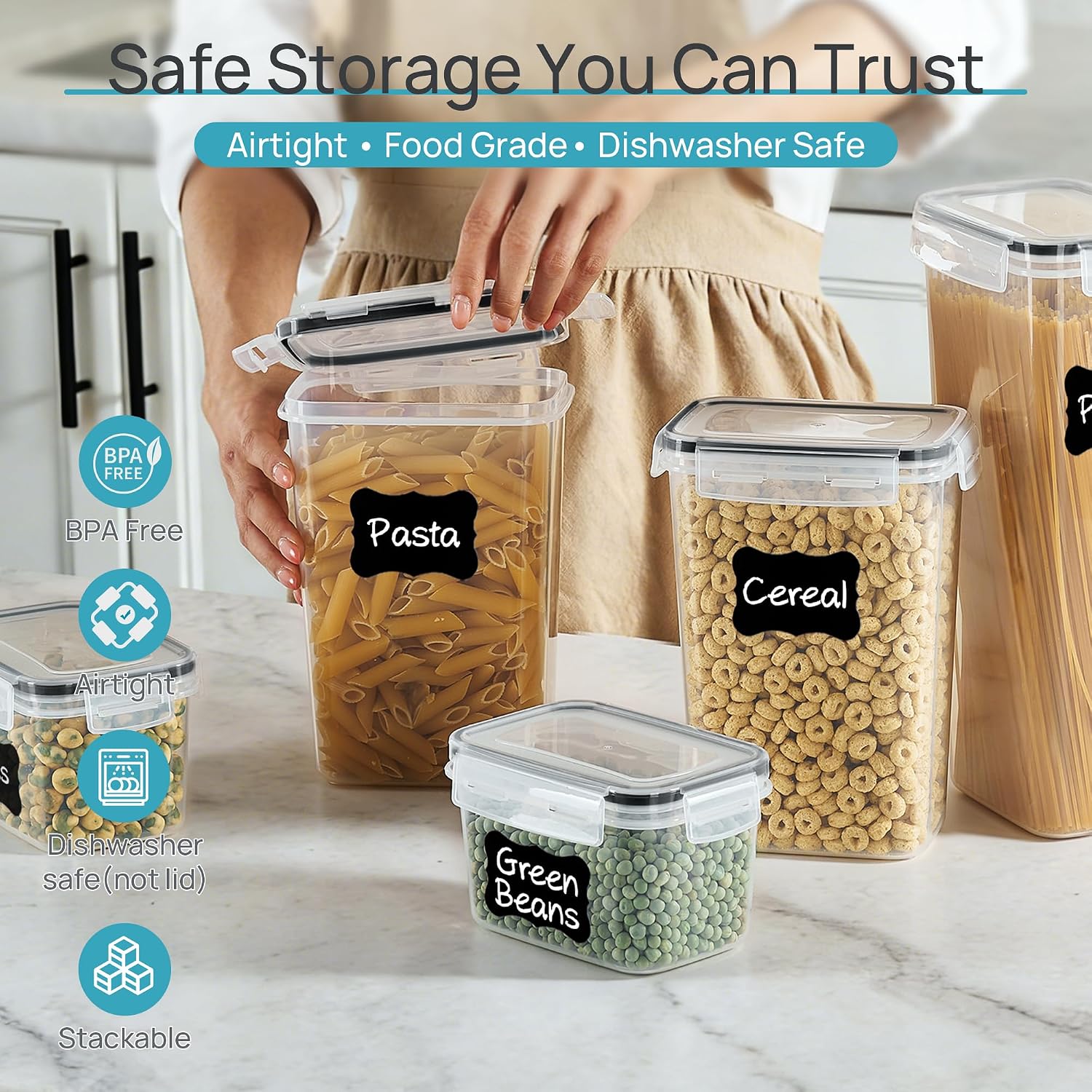 Vtopmart 密閉食品保存容器（蓋付き）、24個入り、ブ - Snacks Food Labels のレビューと価格