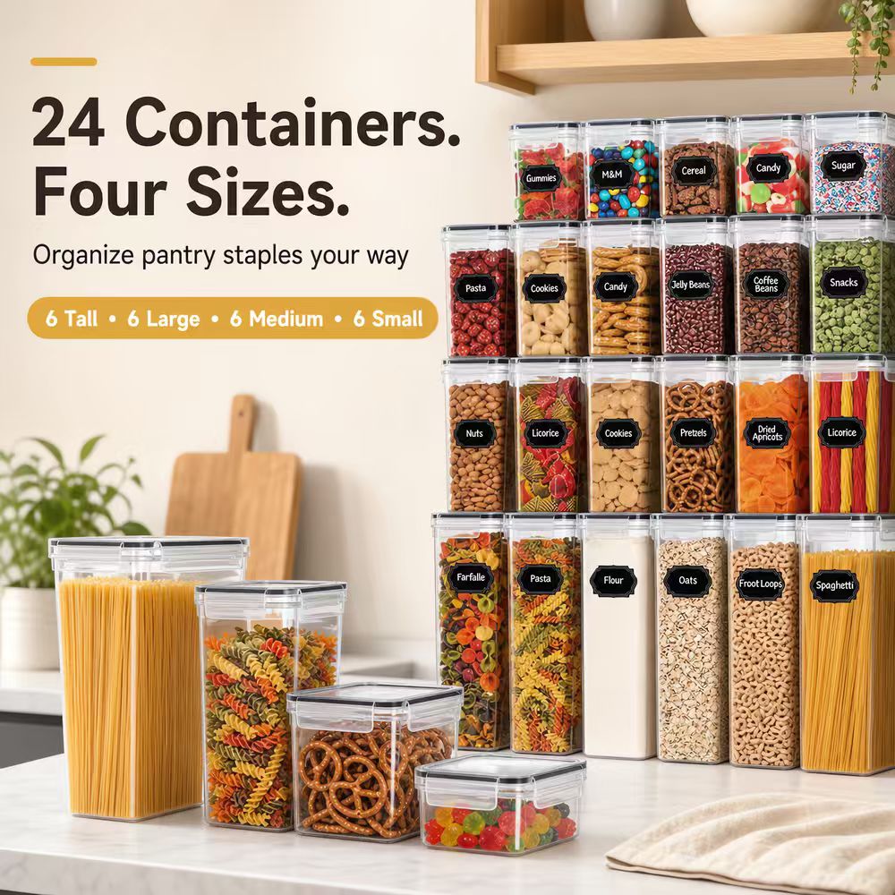 気密性食品保存容器セット 透明プラスチック製キッチンパントリ - Snacks Food Labels のレビューと価格