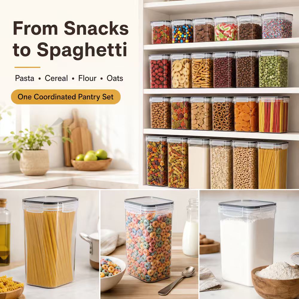 気密性食品保存容器セット 透明プラスチック製キッチンパントリ - Snacks Food Labels のレビューと価格