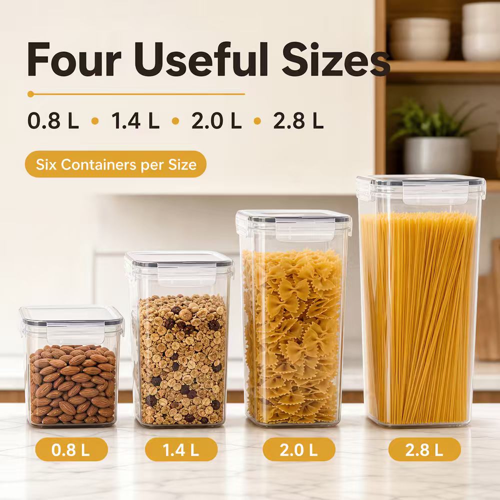 気密性食品保存容器セット 透明プラスチック製キッチンパントリ - Snacks Food Labels のレビューと価格