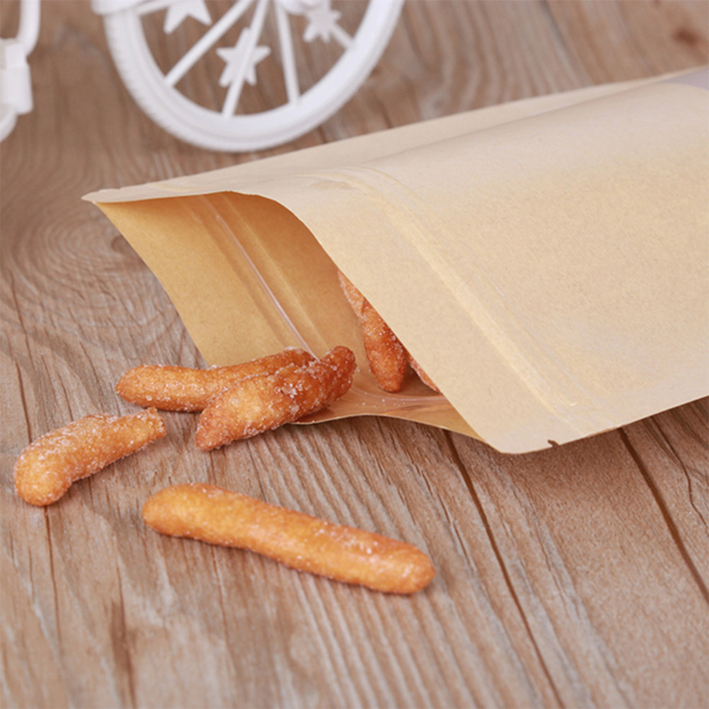 50枚入りクラフト紙ジッパー付き自立型窓付きバッグ、再利用可 - Food With Snacks のレビューと価格