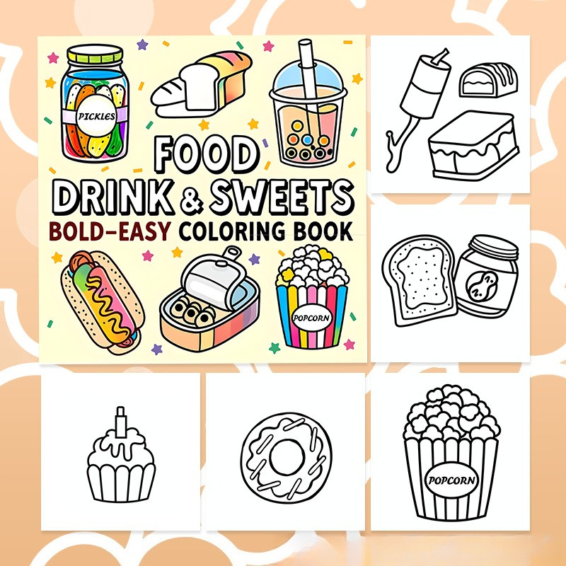 食べ物、飲み物、お菓子、大胆で簡単な塗り絵、かわいいスナック - Food And Snacks Coloring Book Bold And Easy のレビューと価格