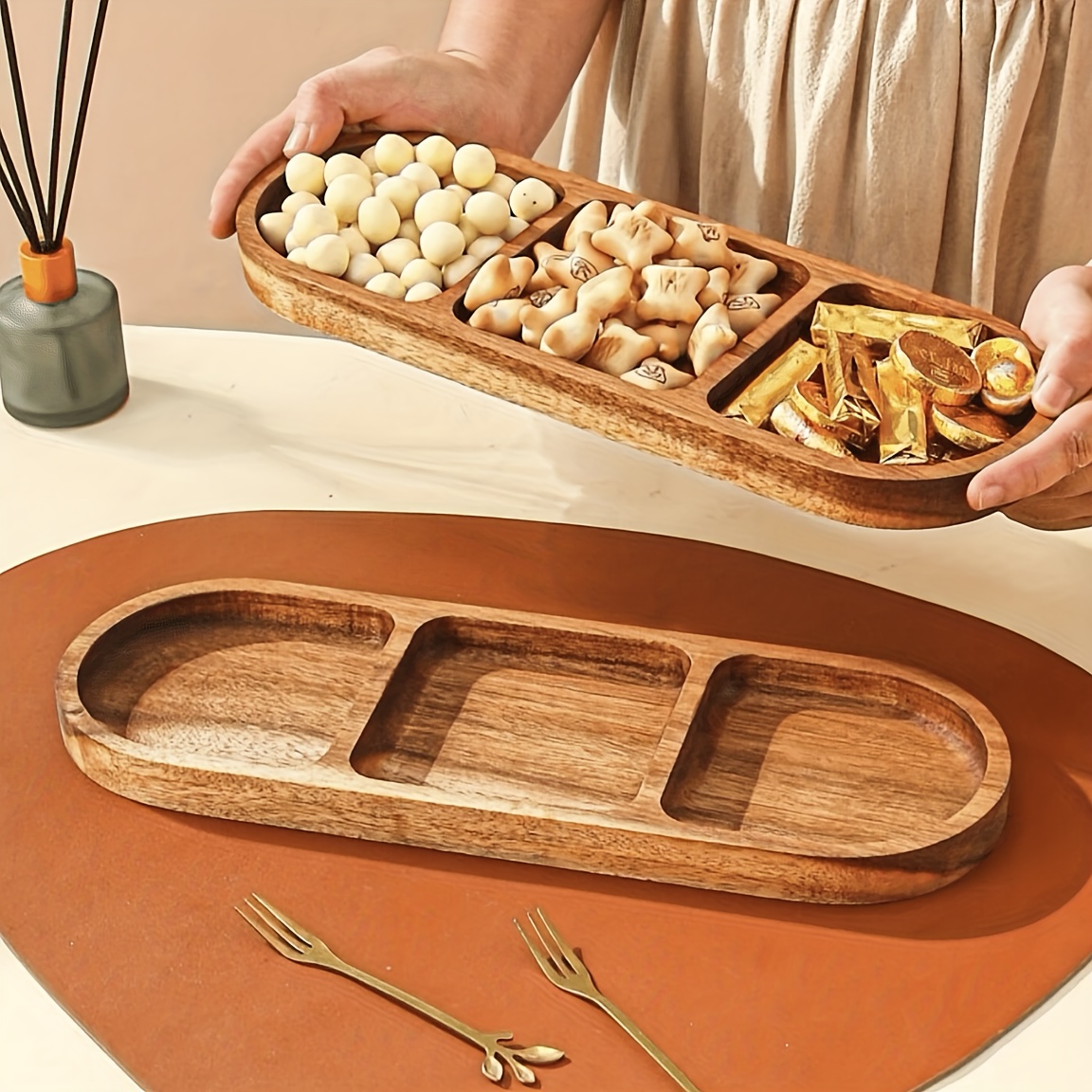 アカシア材多目的食品ディスプレイトレイ、キッチン用セグメント - Food Snacks In Japan のレビューと価格