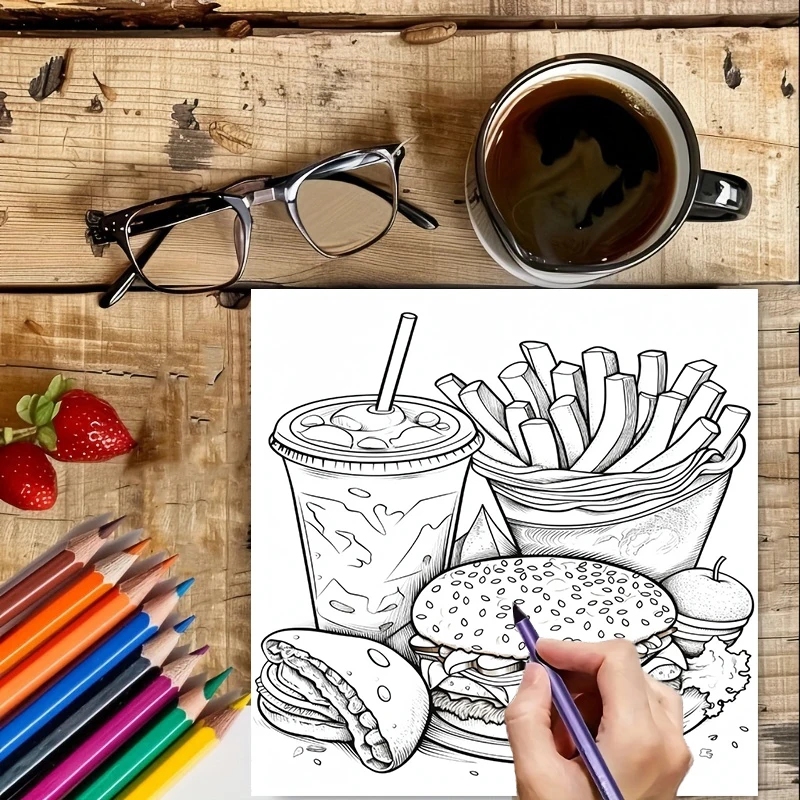 大人向けのファーストフード塗り絵ブック、かわいい描画ページ、 - Food And Snacks Coloring Book Bold And Easy のレビューと価格