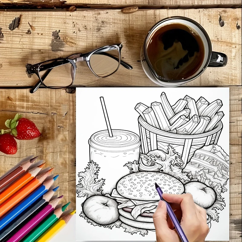 大人向けのファーストフード塗り絵ブック、かわいい描画ページ、 - Food And Snacks Coloring Book Bold And Easy のレビューと価格